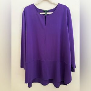 Lauren‎ Ralph Lauren Keyhole Neck Long Sleeve Tunic Top Size 3X Vibrant Purple
